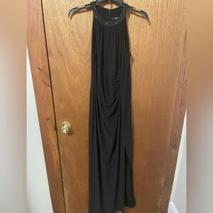 Chaps Black Maxi Dress with Beaded Neckline